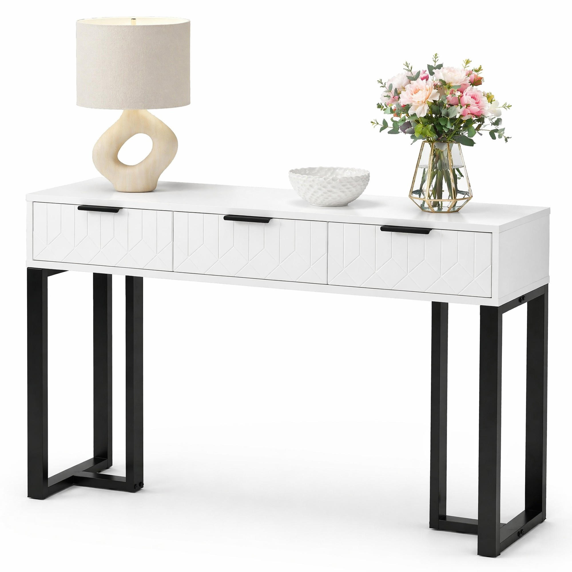 BEISTELLTISCH in Weiß und Schwarz Konsolentisch mit Schubladen für Wohnzimmer, Flur und Büro, B120/T36/H80 cm - Schwarz/Weiß, Holzwerkstoff/Metall (36/120/80cm) - STILVORA