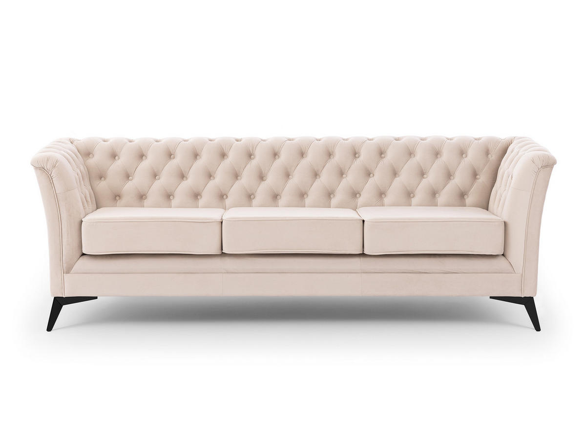 CHESTERFIELD-SOFA 3-sitzer Whitby Beige Samt mit schwarzen Füßen - Beige/Schwarz, Holz/Textil (237/78/82cm) - S-Style Möbel