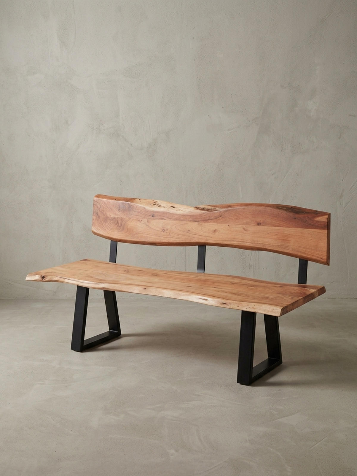 ESSZIMMERBANK Landhausstil Baumkante Akazienholz, Beige 160x60x84 cm - Beige/Schwarz, Holz/Metall (160/84/60cm) - KADIMA DESIGN
