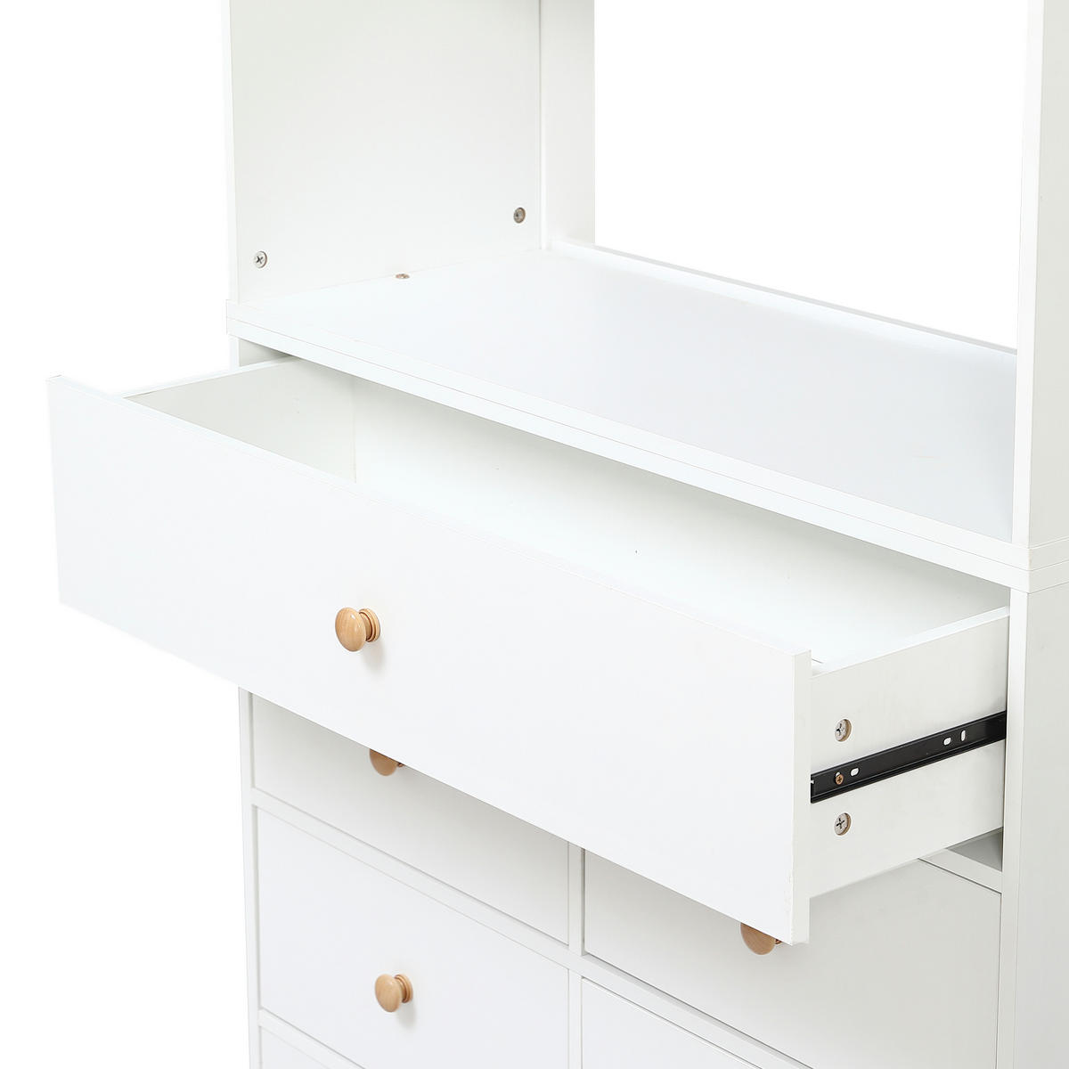 KINDERBETT 90/200 cm in Weiß mit 5 Schubladen, Stauraum und Fallschutz - Weiß/Naturfarben, Holzwerkstoff (90/200cm) - STILVORA