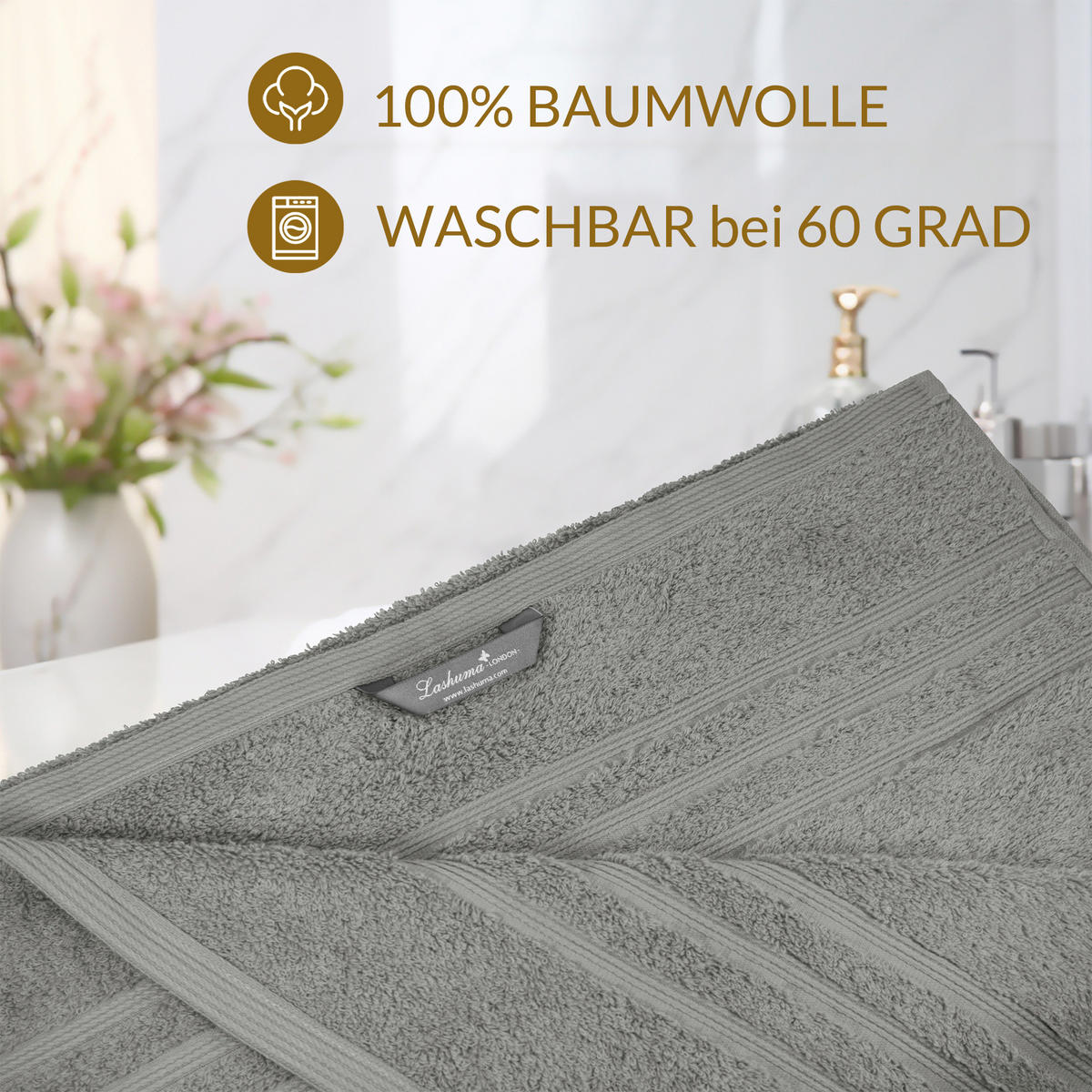 HANDTUCH Set London 4-teilig, 2x Handtuch 50x100 + 2x Duschtuch 70x140 Grau - Orange - Orange/Grau, Textil (70/140cm) - Lashuma
