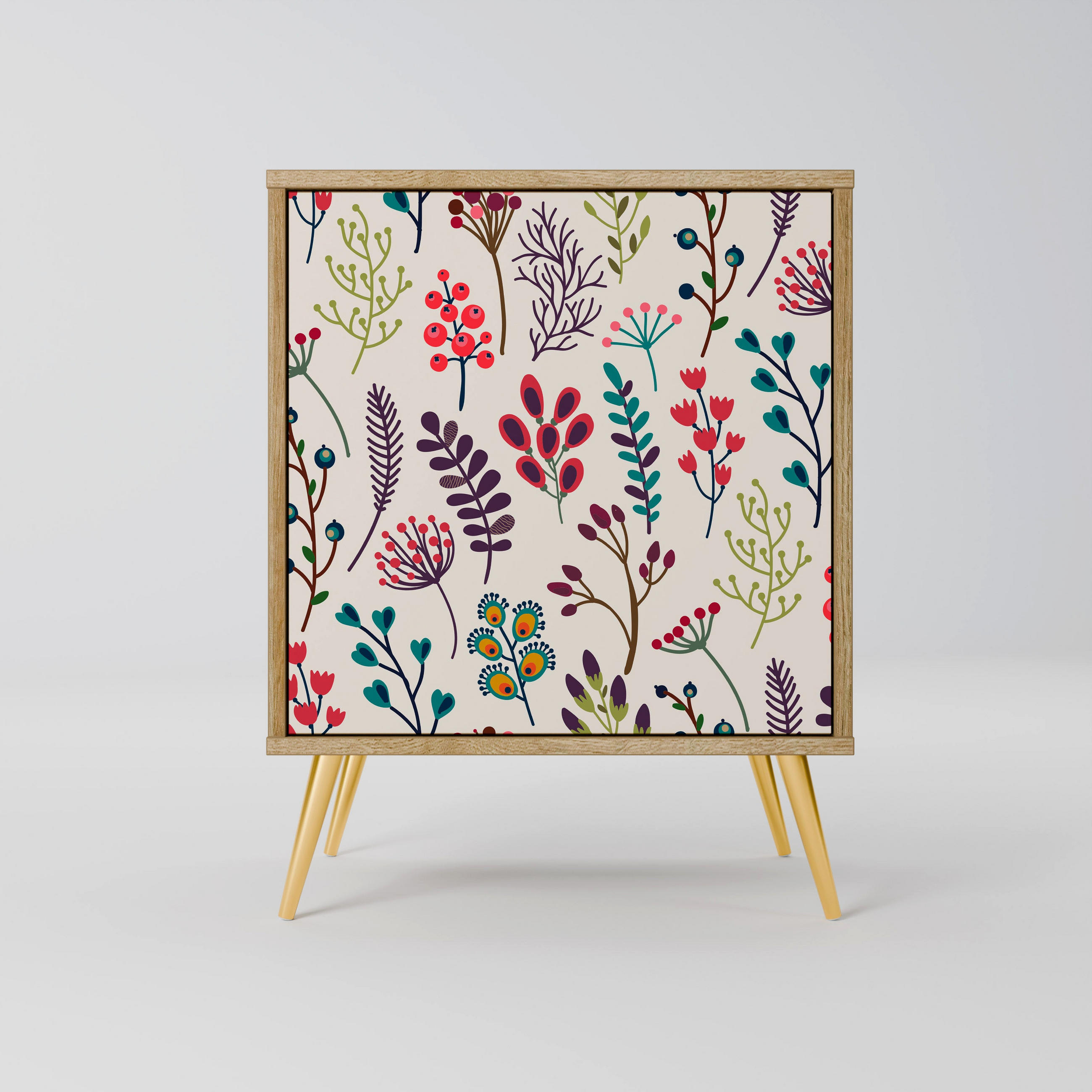 SIDEBOARD AUTUMN SUNDRIES, Eichefarben, 57,5x42x75,5 cm, Goldfarbene Metallfüße - Eichefarben/Goldfarben, Holzwerkstoff/Metall (57.5/75.5/42cm) - SpaceRebels