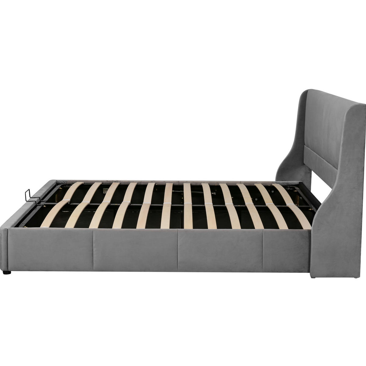 POLSTERBETT 180/200 cm mit hydraulischem Bettkasten, Ohrform-Kopfteil und Samtbezug, Grau - Grau, Textil (180/200cm) - Redom
