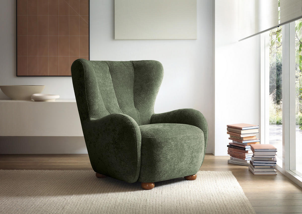 SESSEL MIST, Polstersessel Klassisch Loungesessel, Chenille-Stoff Grün - Grün, Holz/Holzwerkstoff (88/91/100cm) - MASSENO