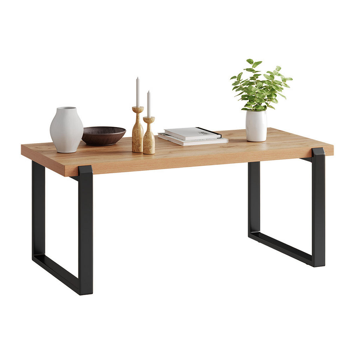 COUCHTISCH Halifax Eiche rustikal 110 x 56 cm mit Metallrahmen - Wildeiche/Schwarz, Holzwerkstoff (56/110/46cm) - Vicco