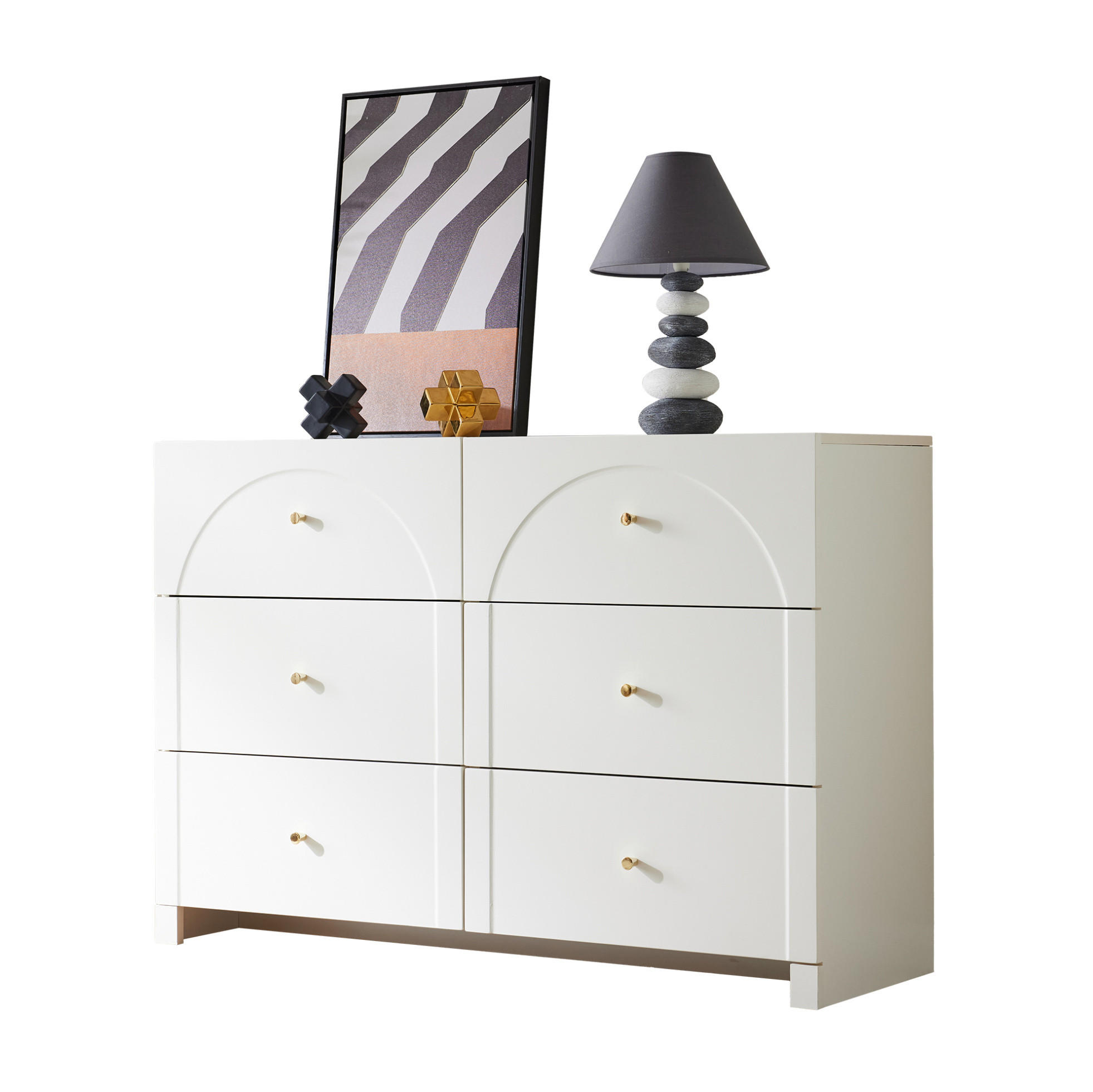 KOMMODE, 6 Schubladen, cremeweiß im romantischen Luxusstil, 120x40x82 cm, Weiß - Weiß, Holzwerkstoff (40/82/120cm) - Modfu