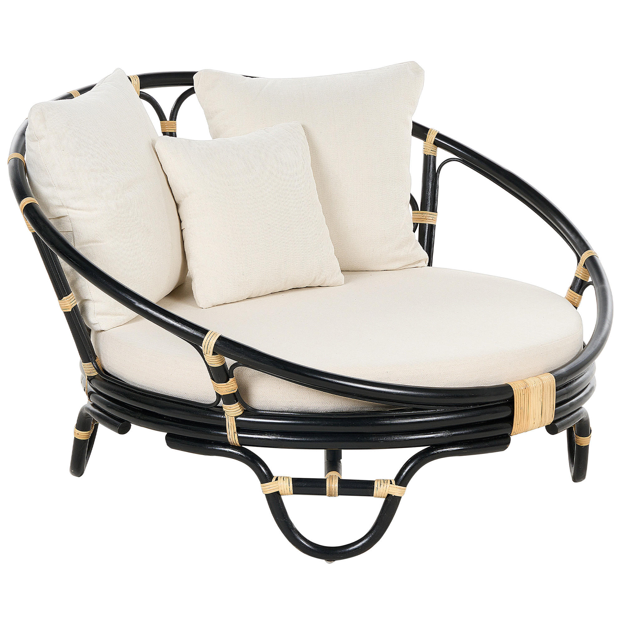 SONNENINSEL Rattan schwarz Auflagen beige ROSSANO - Beige/Schwarz, Naturmaterialien (112/71/110cm)