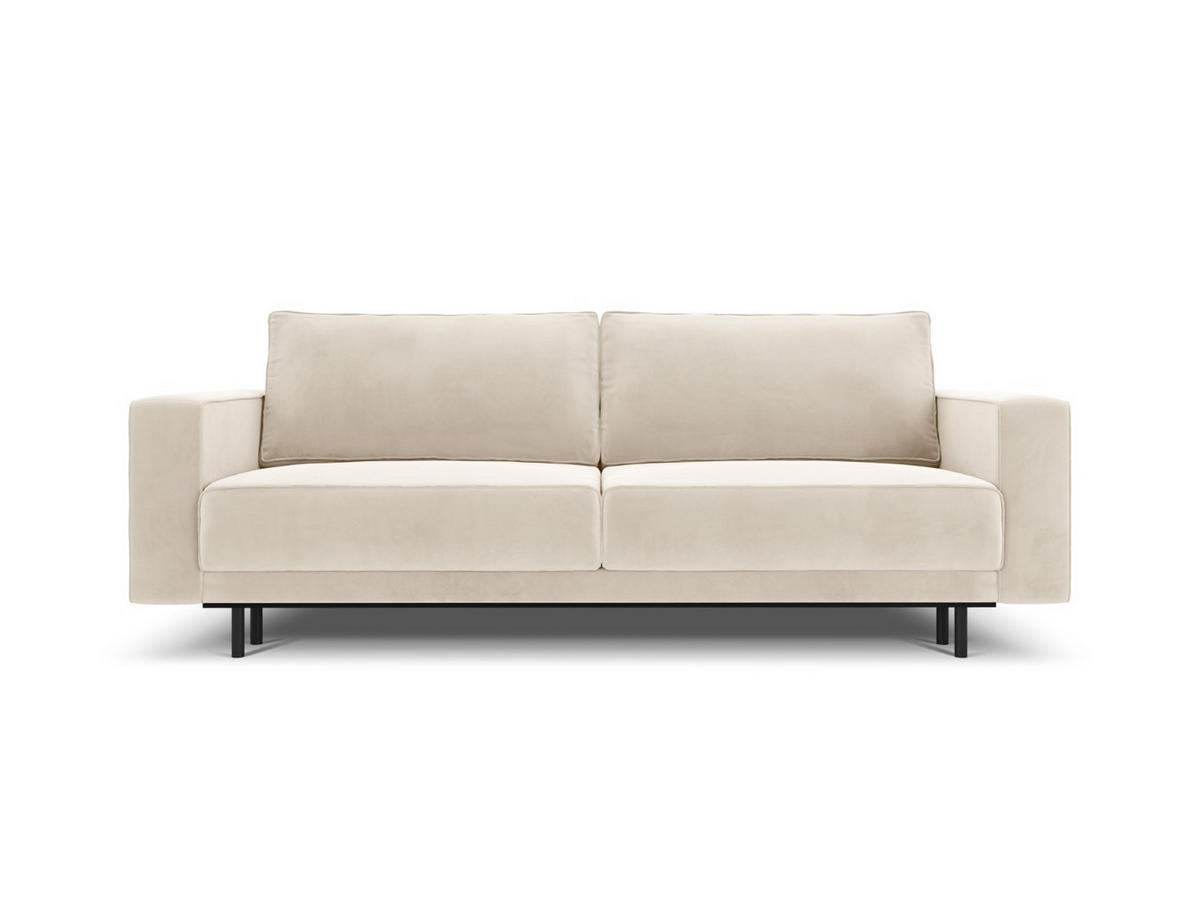 AUSKLAPPBARES-SOFA mit Bettkasten Caro aus Samt leichtes beige 3 Sitzplätze - Beige, Textil (97/93/236cm) - Micadoni