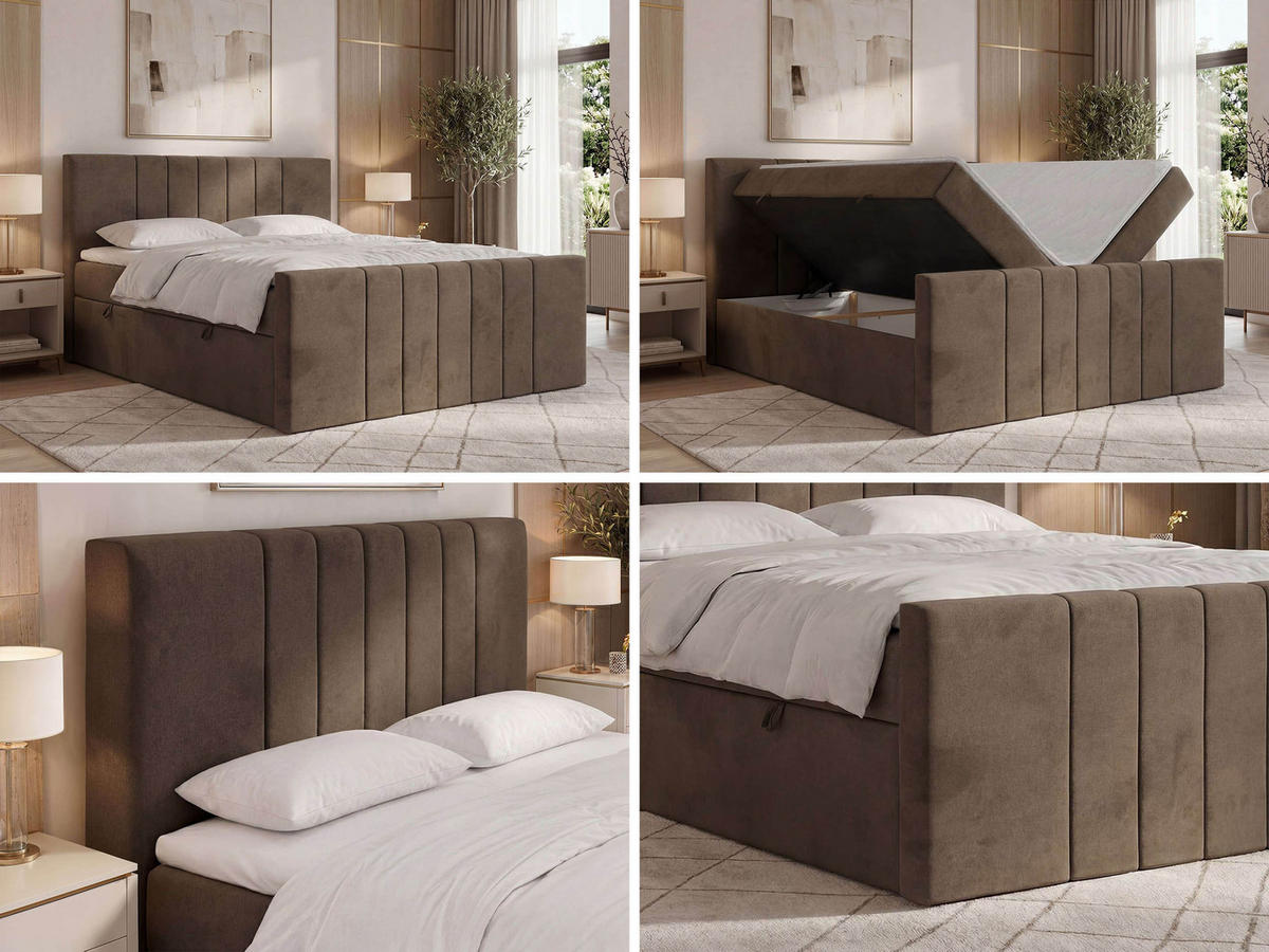 POSTEL BOXSPRING INERO DUO 200/200 - Hnědá Samet - Topper Visco - H4 - černá/hnědá, textil/plast (200/200cm) - MKS