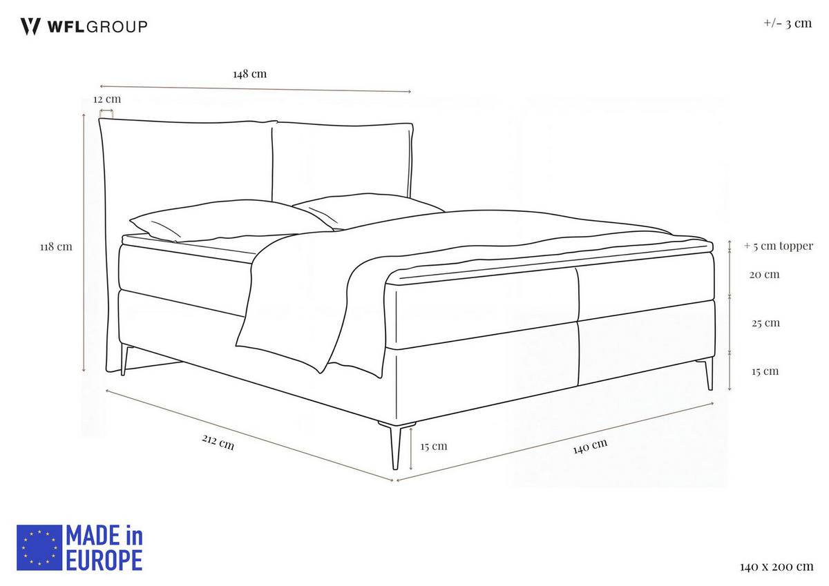 BOXSPRING POSTEĽ Calio Rise s Úložným Priestorom – Krémová ženilka – 140x200 cm – Taštičkový Matrac H4 a Penový Topper - čierna/krémová, kov/drevo (140/200cm) - WFL GROUP