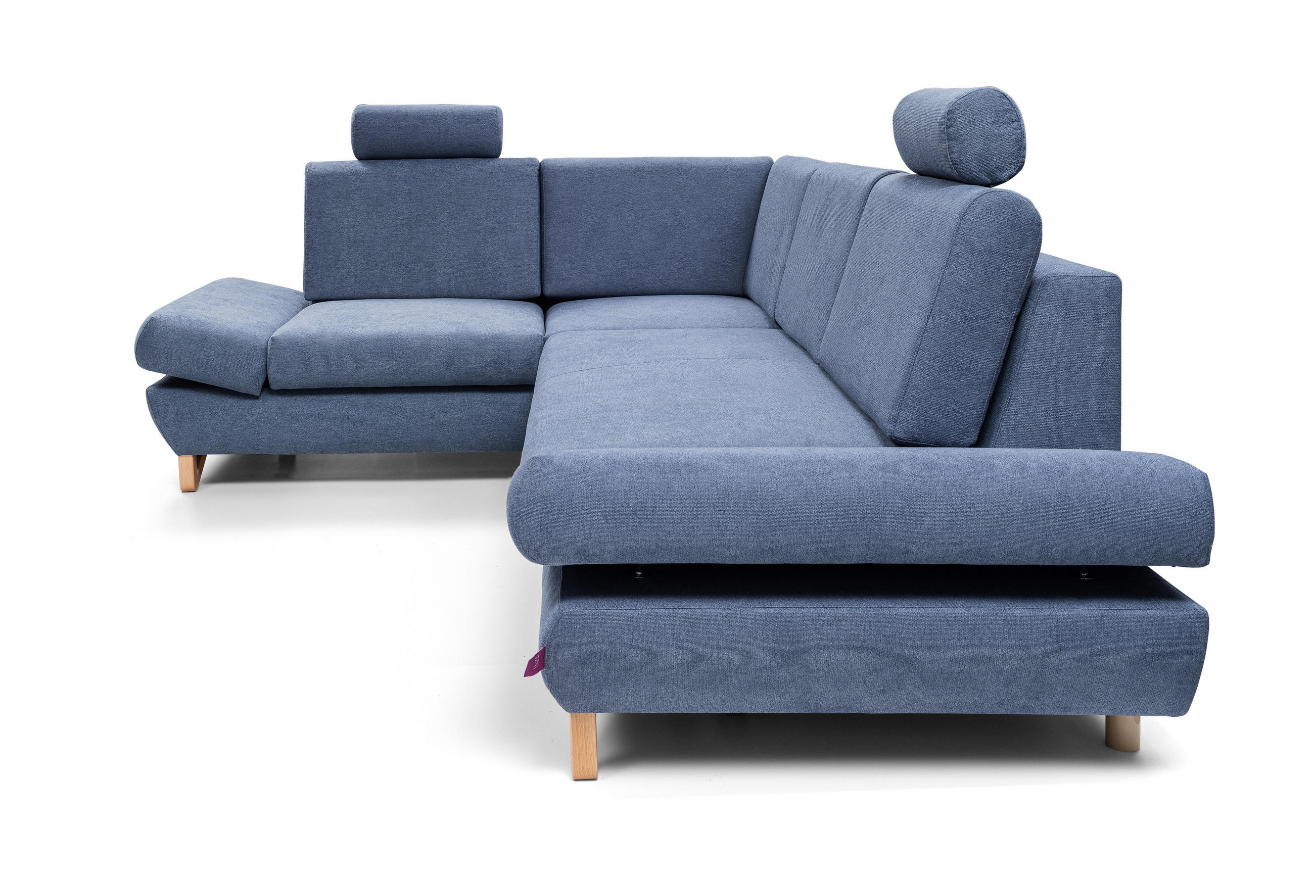 ECKSOFA CASA II L-S Blau Plüsch-Stoff mit Schlaffunktion - Blau, Holz (272/199cm) - MASSENO