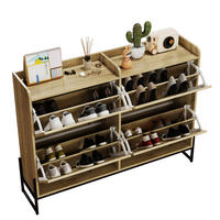 SCHUHSCHRANK 121(118)/25/91,5 cm mit Belüftung und 4 Klappen aus Spanplatte und PE-Rattan, Holzfarbe - Naturfarben, Holzwerkstoff (118/91.5/25cm) - Redom