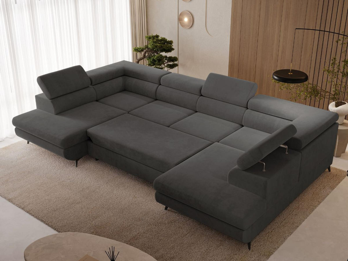 ECKSOFA Argon U Dunkelgrau - Dunkelgrau/Schwarz, Holz/Textil (322/145cm) - Graingold