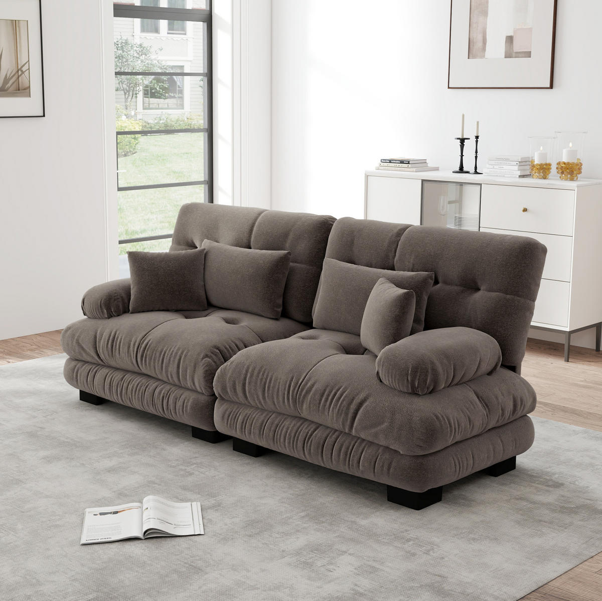 ECKSOFA aus Chenille mit modularer Gestaltung und Rundarmlehnen, Braun - Braun, Textil (220/77cm) - Redom