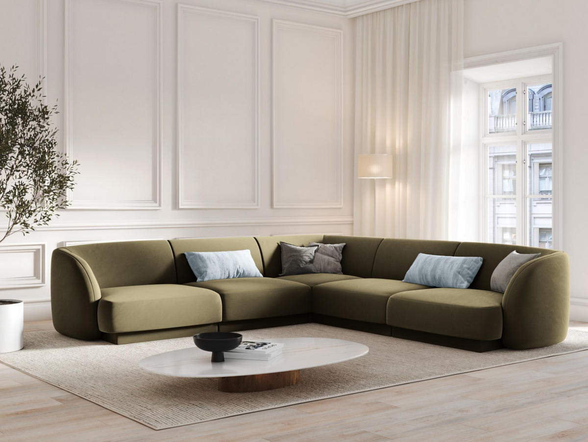 WENDBARES-ECKSOFA Miley aus Samt grün 5 Sitzplätze - Grün, Textil (255/255cm) - Micadoni