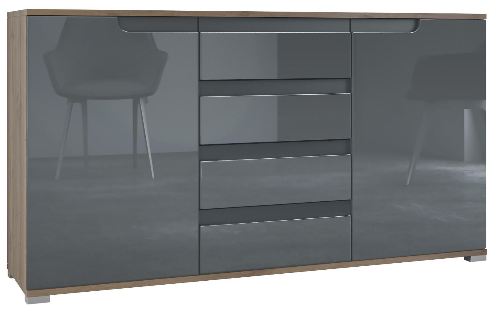 SIDEBOARD Sylt Grau Hochglanz / Anthrazit matt - Grau, Holzwerkstoff (138.5/75.5/35cm) - Vladon