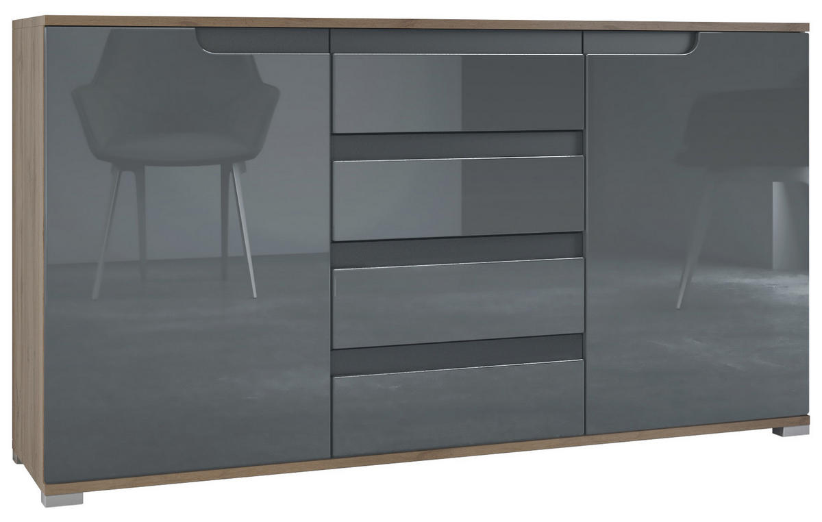 SIDEBOARD Sylt Grau Hochglanz / Anthrazit matt - Grau, Holzwerkstoff (138.5/75.5/35cm) - Vladon