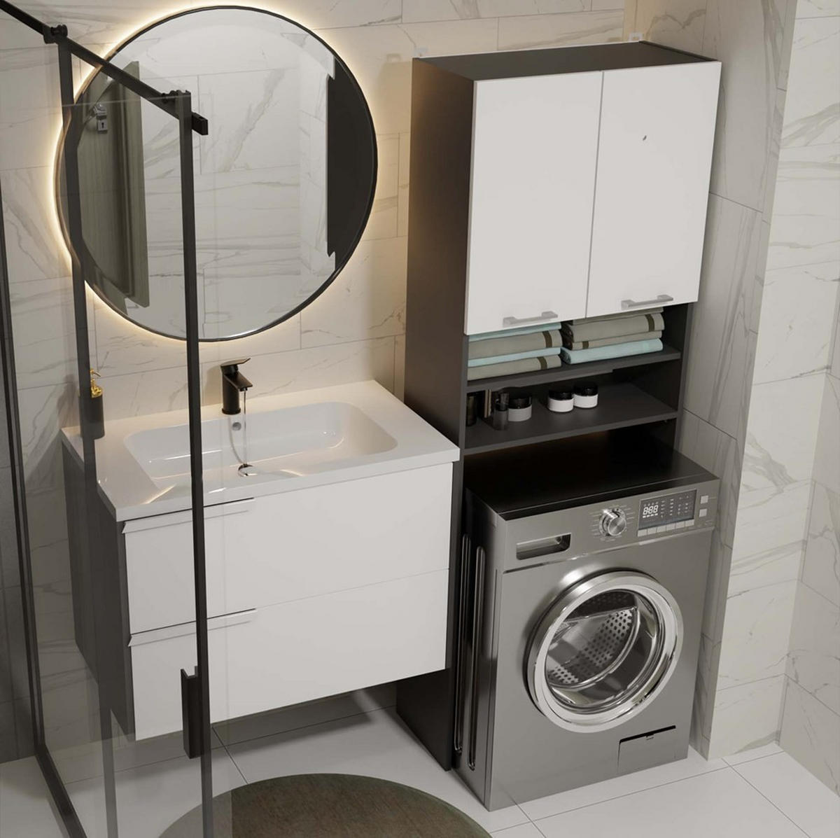 WASCHMASCHINENUMBAUSCHRANK C1 Anthrazit, Weiß 64/180/30 - Anthrazit/Weiß, Holzwerkstoff (64/180/30cm) - RAUMHIRSCH FURNITURE