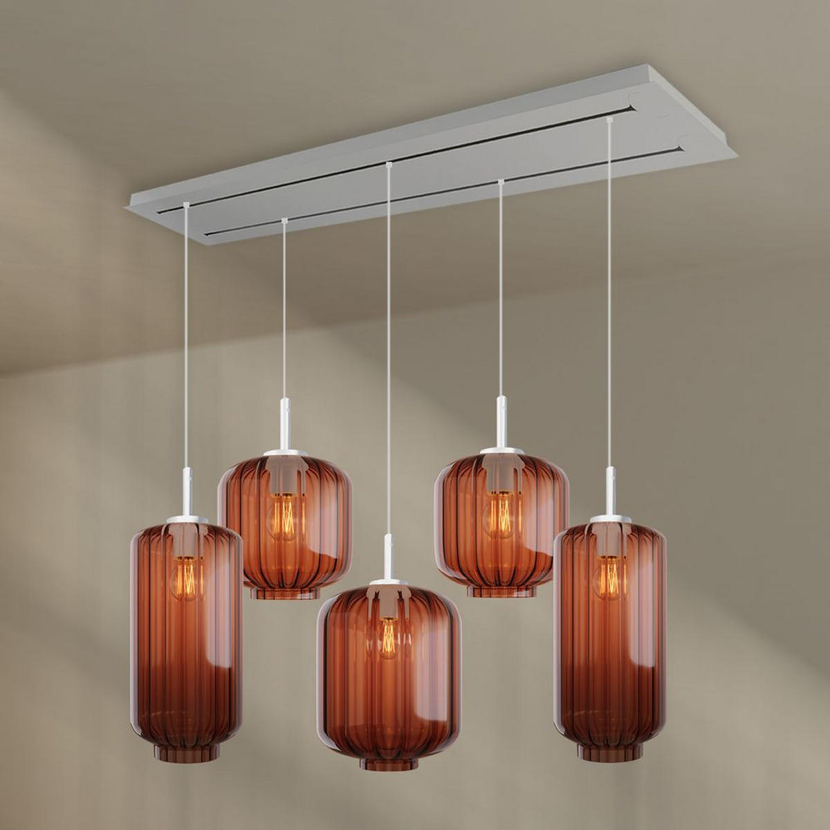 HÄNGELEUCHTE Velo 5-flammig Braun Ø 18/20/25cm - Braun/Weiß, Glas (25/25/27cm) - s.luce