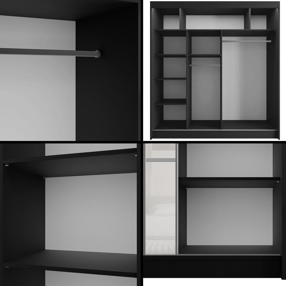 KLEIDERSCHRANK PEKA III mit LED - 200 cm - Schwarz|Weiß - Schwarz/Weiß, Holzwerkstoff (200/215/61cm) - ALTDECOR