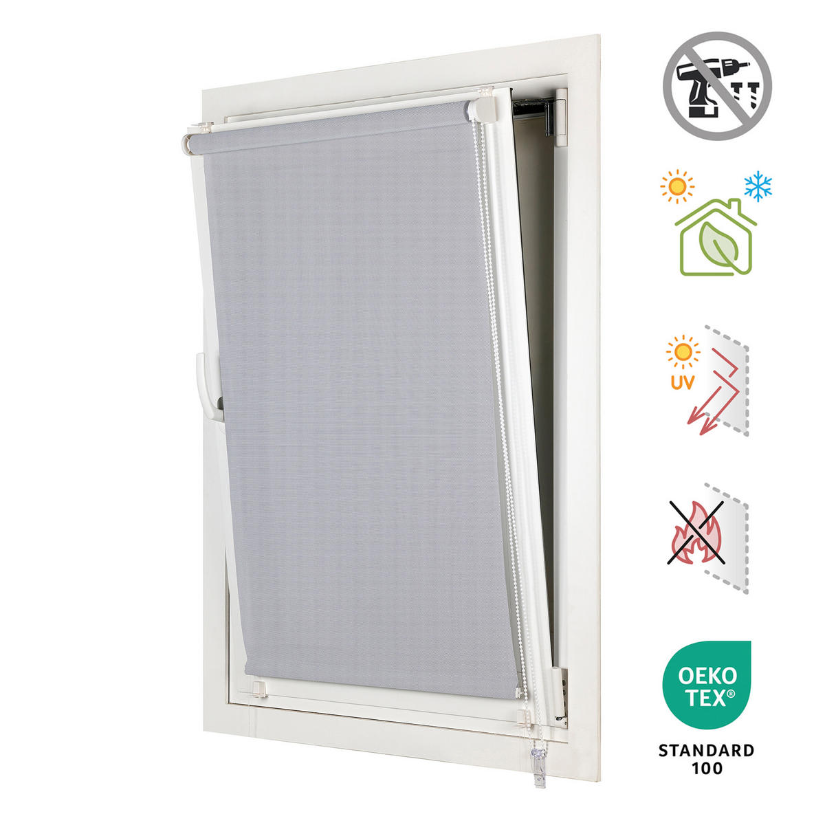 SCREEN-ROLLO without drilling Grau 90X180 - Grau, Kunststoff (90/180cm) - STORESDECO