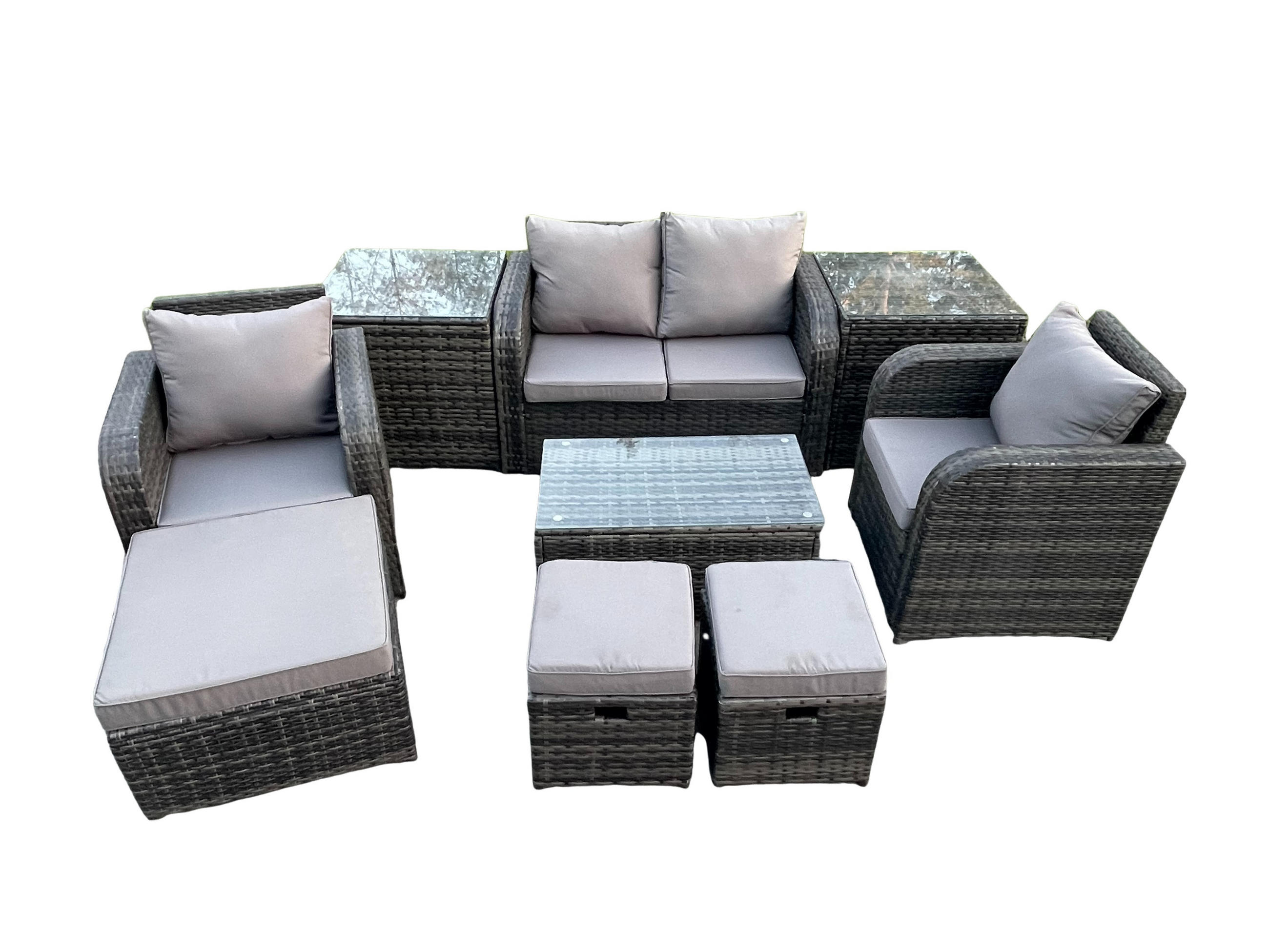 GARTENLOUNGE-SET Polyrattan Dunkelgrau 7-Sitzer - Dunkelgrau, Metall - Fimous