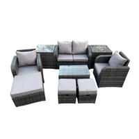 GARTENLOUNGE-SET Polyrattan Dunkelgrau 7-Sitzer - Dunkelgrau, Metall - Fimous