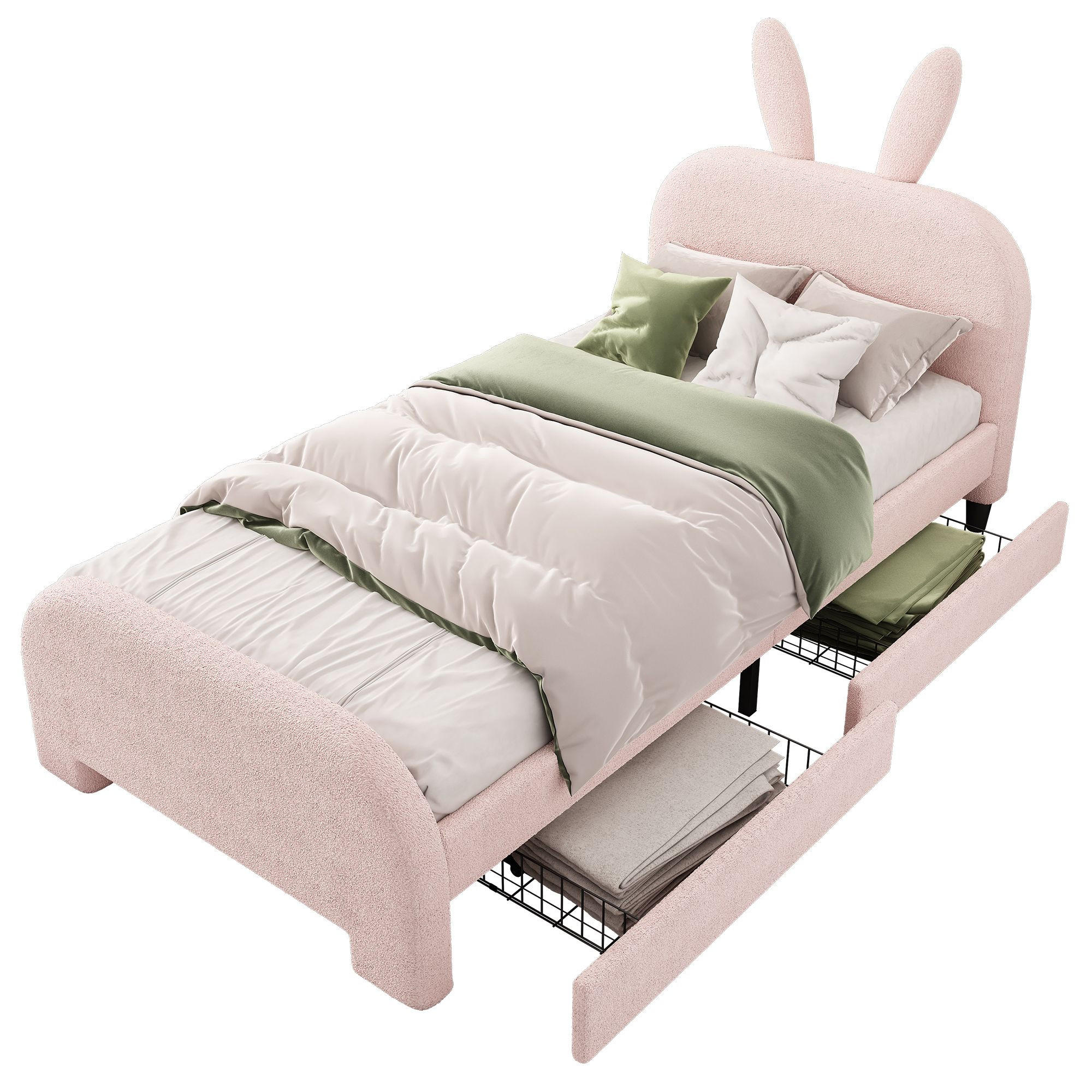 KINDERBETT 90/200 cm in Rosa mit Zwei Schubladen - Pink, Holz/Textil (90/200cm) - KOMHTOM