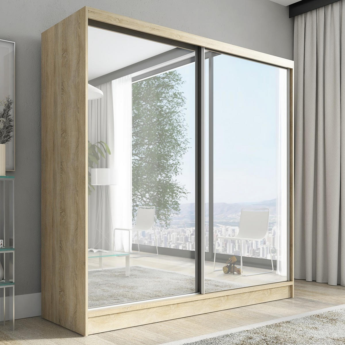 SCHWEBETÜRENSCHRANK 200 CM IVAR Farbe: Sonama - Braun, Holzwerkstoff (200/215/59.5cm) - A&J MöbelLand