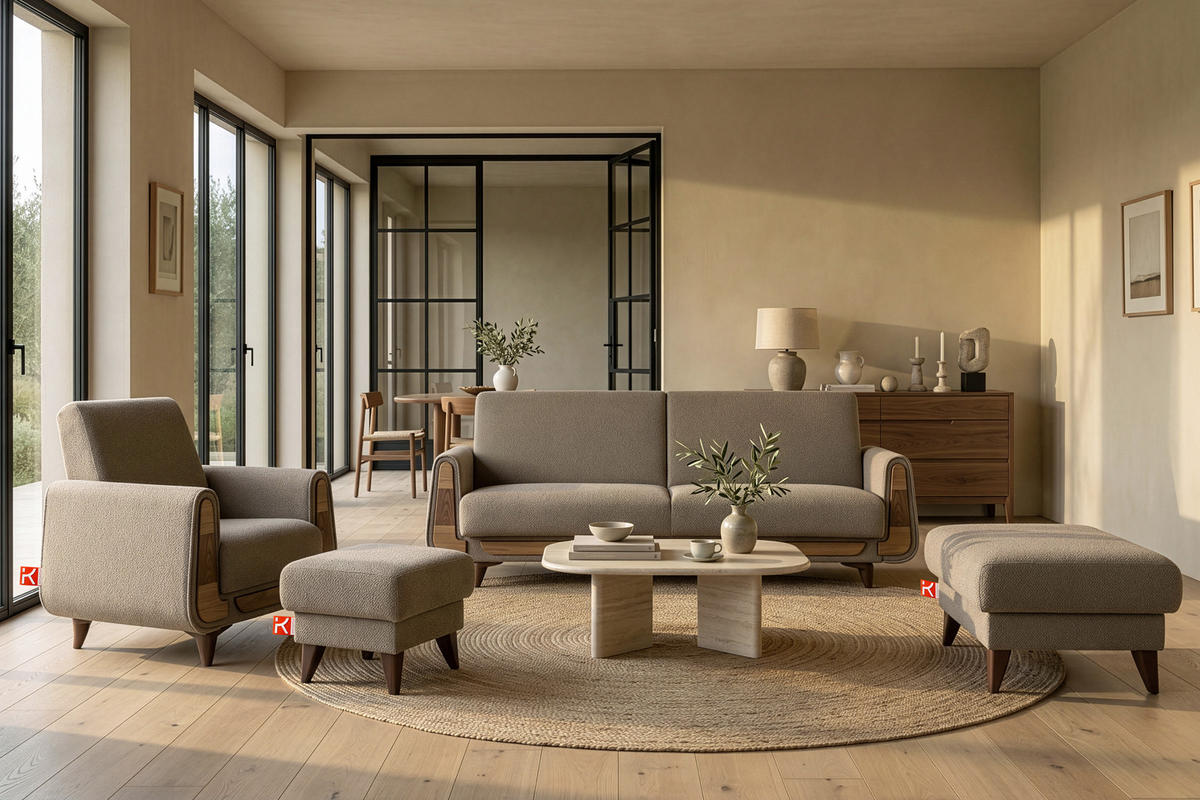 3-SITZER-SCHLAFSOFA GUSTAVO mit Armlehnen, Dunkelbeige - Graubraun/Beige, Holz/Holzwerkstoff (230/98/98cm) - KONSIMO®