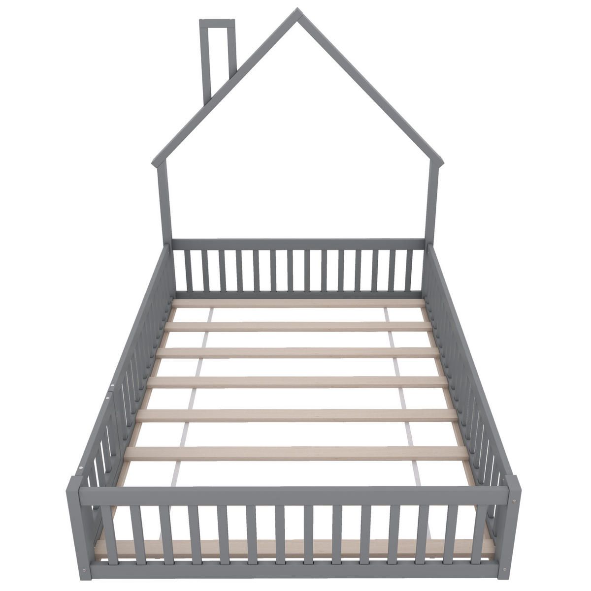 KINDERBETT Schornsteinform 140/200 cm, Grau mit Lattenrost ohne Matratze - Grau, Holz (140/200cm) - MIVRAY