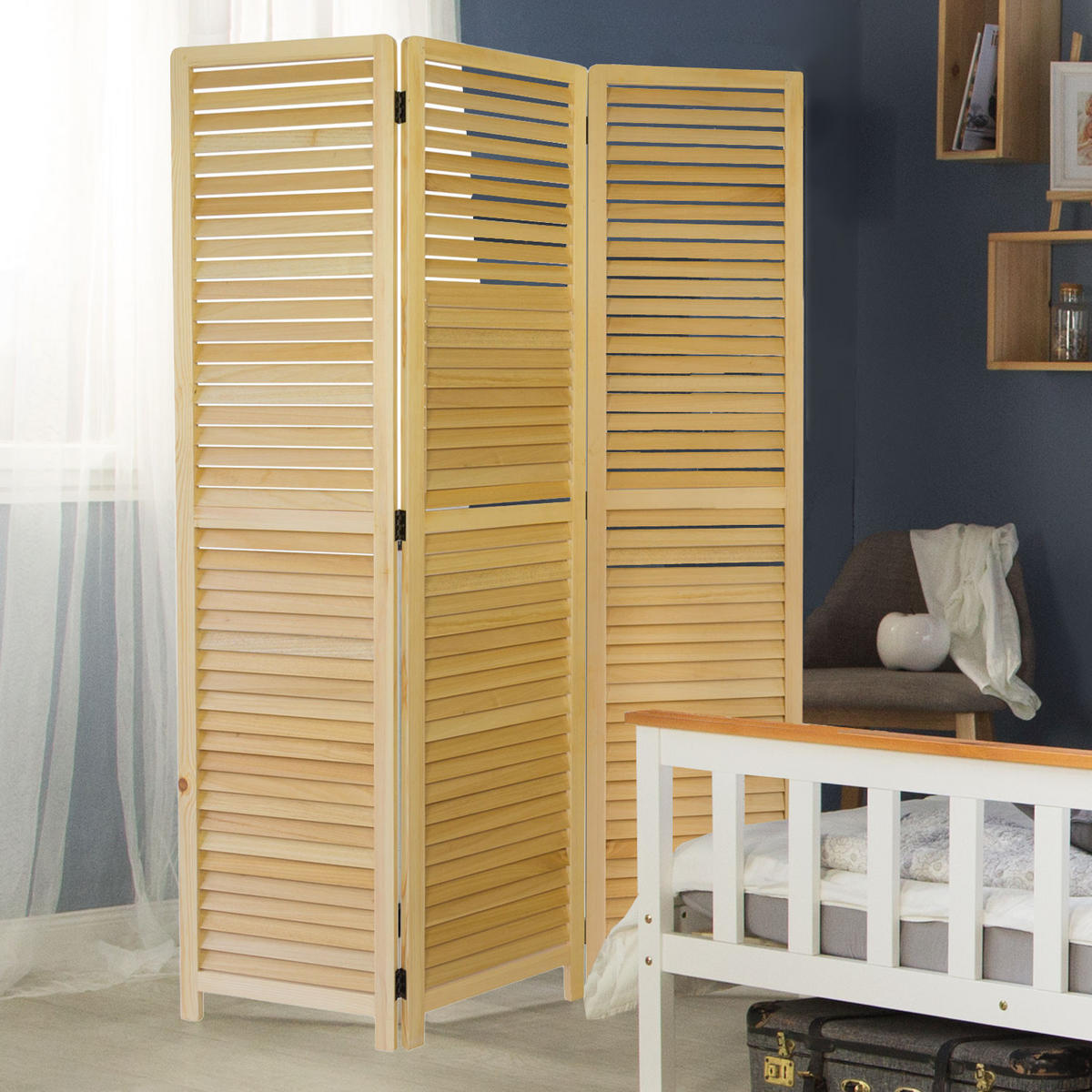 PARAVENT 3-tlg. 120/170 cm Braun Holzlamellen - Braun, Holz (120/170/2cm) - Homestyle4u