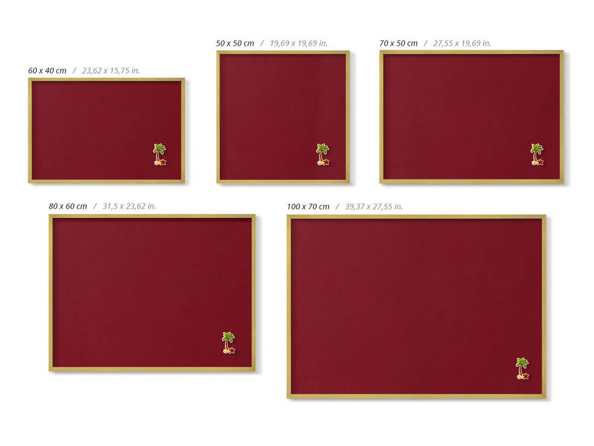 MAGNETTAFEL 70x50 cm Goldener Rahmen Burgunderrot - Rotbraun, Metall (70/50/0.4cm) - TULUP