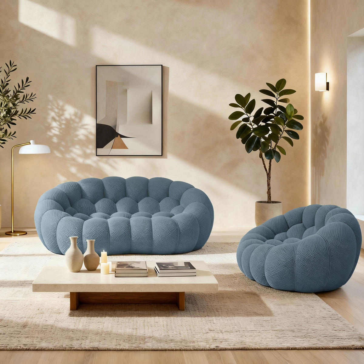 SITZGARNITUR Cocoon Sofa und Sessel Blau - Hellblau, Textil (190/75/113cm) - COCO Living