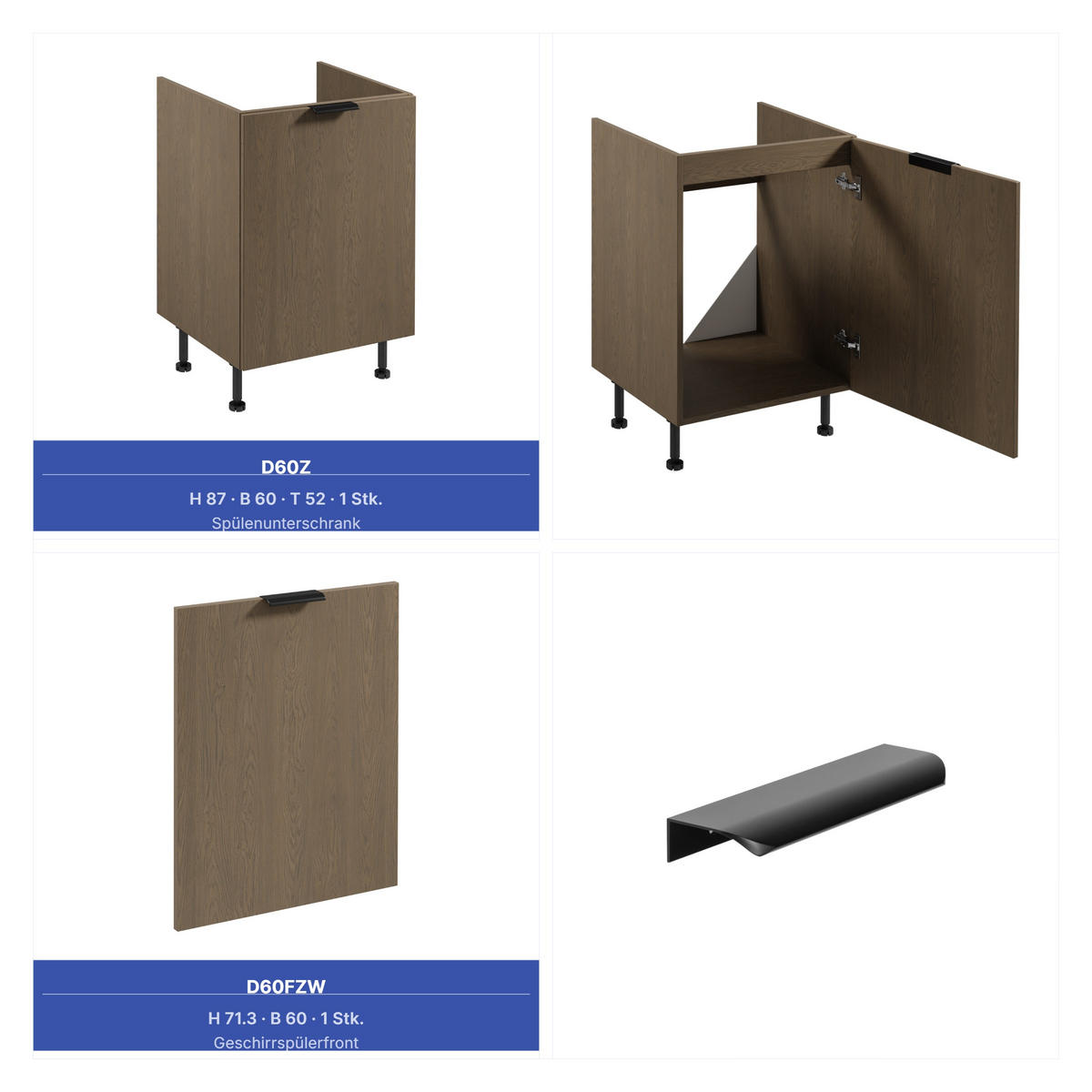 KÜCHENZEILE 360 cm - Sorento KS3-M375 - in Dunkle Eiche - Eichefarben/Schwarz, Holz (375/247/58cm)