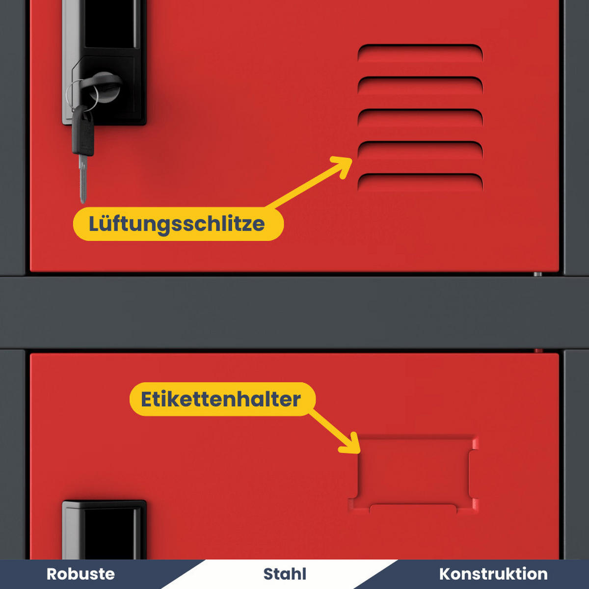 SCHLIESSFACHSCHRANK Spind BERN 18 Fächer185x90x40cm Anthrazit-Rot - Anthrazit, Metall (90/185/40cm) - DELUKE
