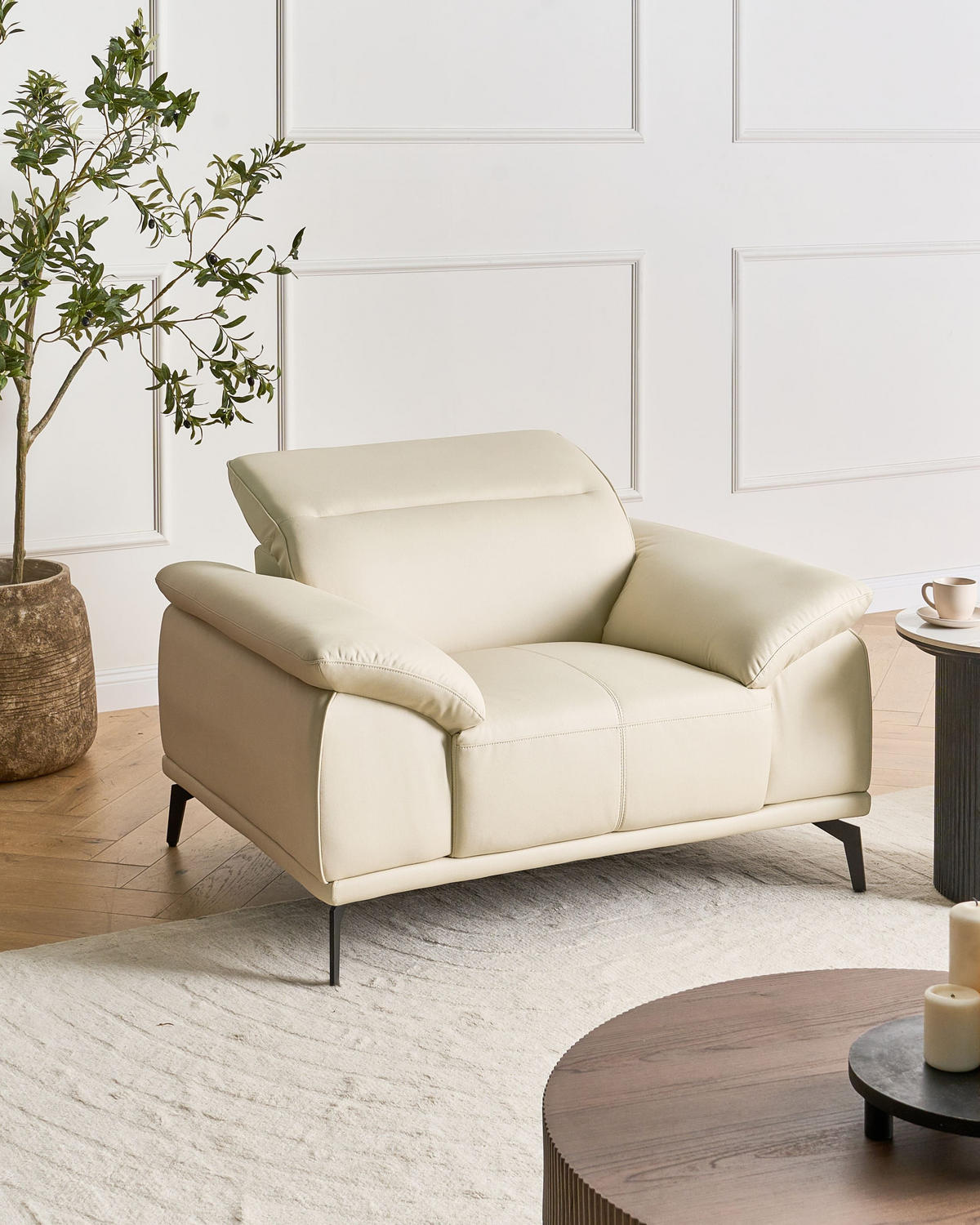 SESSEL Stoff Beige Vejen - Beige/Schwarz, Textil (112/91/92cm) - Beliani