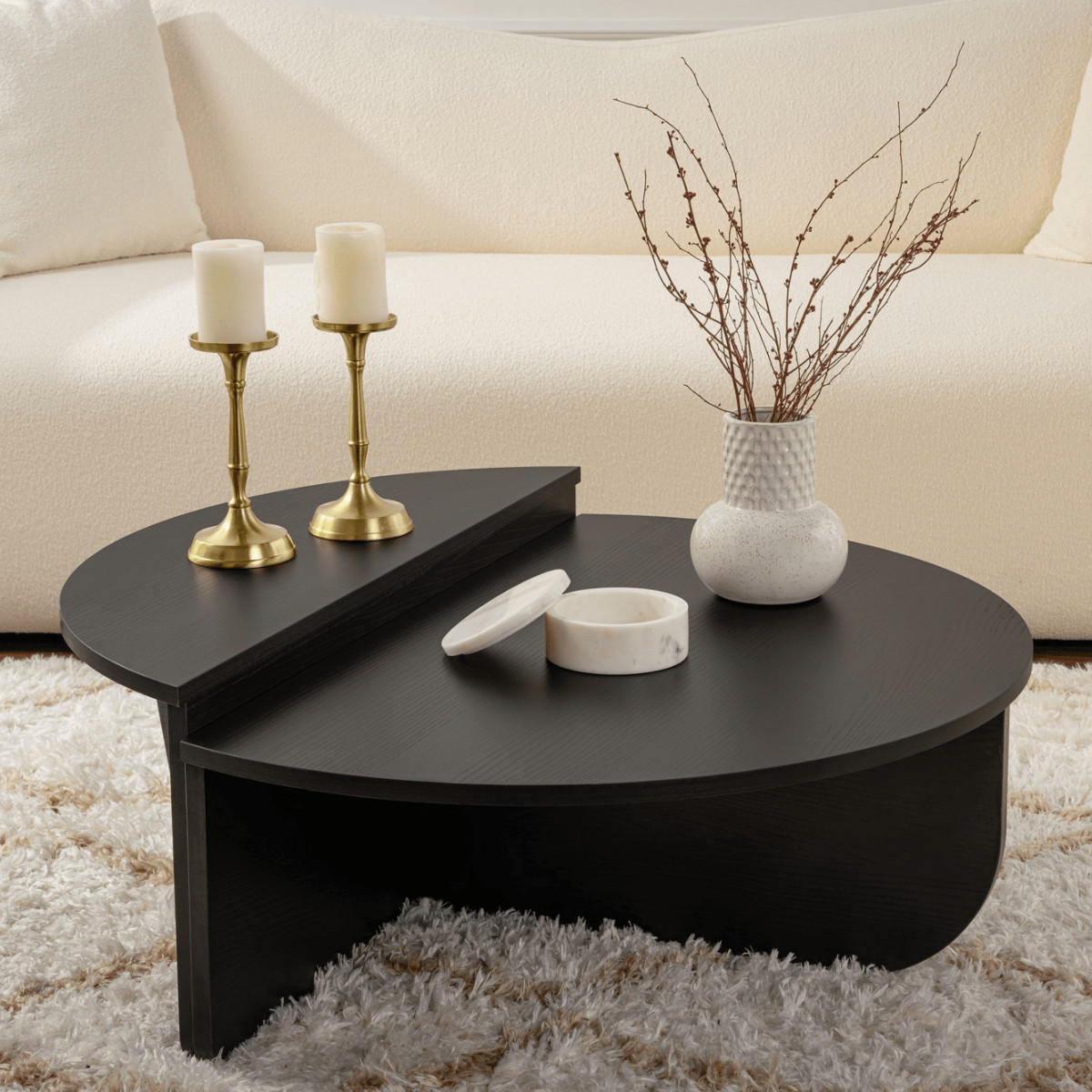 COUCHTISCH 2-teilig - Schwarz - ALOEVA - Schwarz, Holz (90/60/30cm) - Vente-Unique