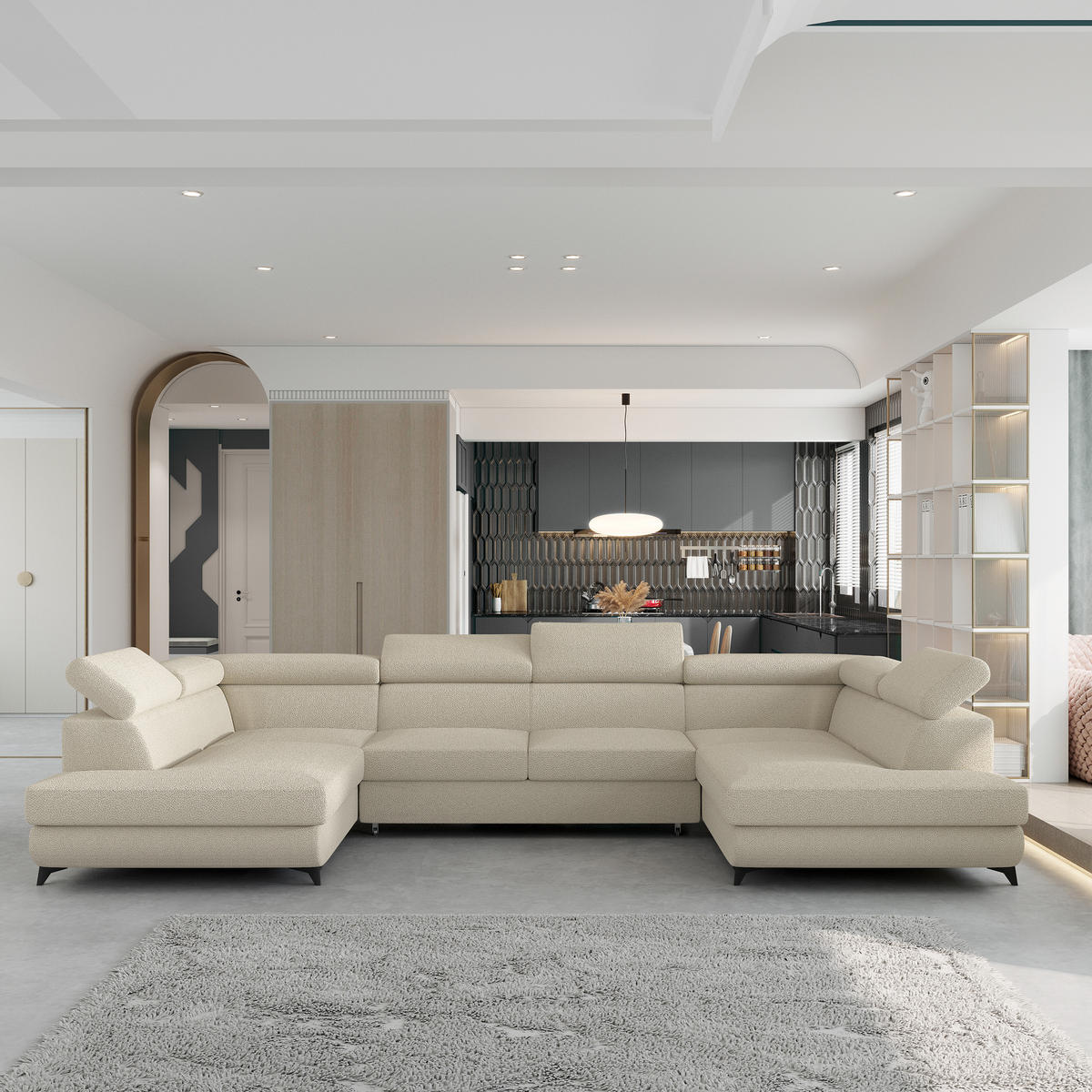 ROHOVÁ SEDAČKA VINTESSA krémová - černá/krémová, kov/dřevo (323/190cm) - MASSENO