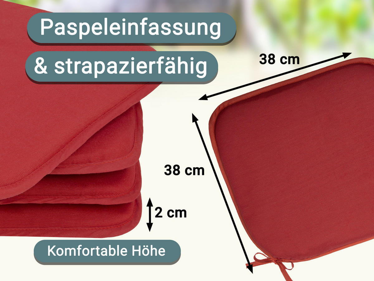 STUHLKISSEN, 4er-Set, 38x38 cm, 85% Polyester, 15% Polyamid, Rot - Rot, Textil (38/38/2cm) - Zollner