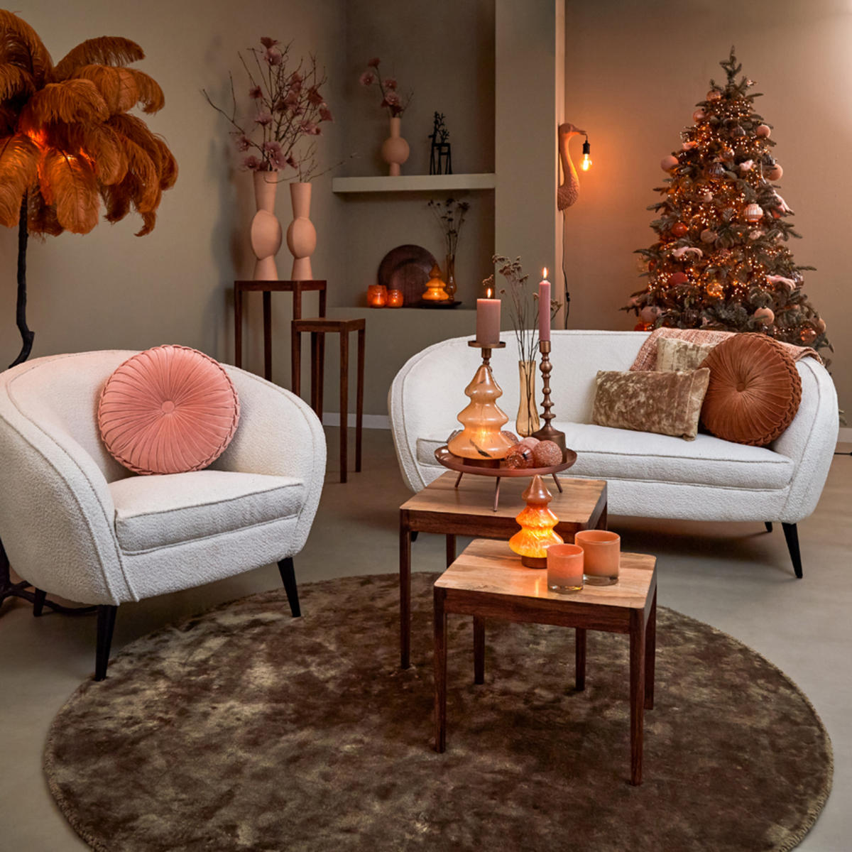 STEHLEUCHTE Feder Braun Ø95/180 cm - Braun, Kunststoff (95/95/180cm) - Light & Living