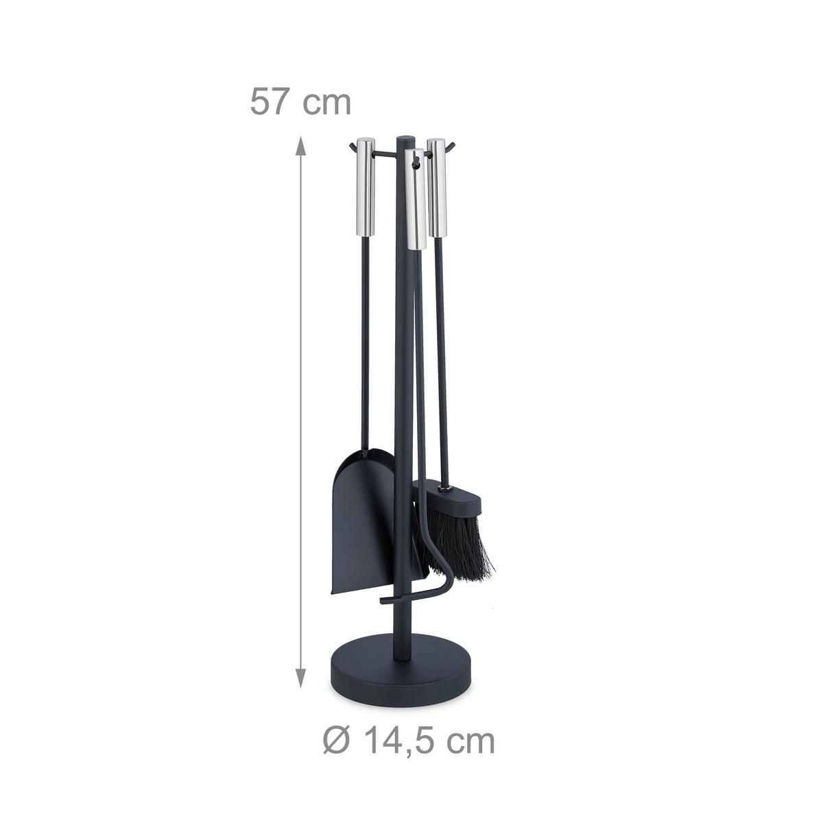 4-TLG.KAMINBESTECK - Schwarz, Metall (14.5/57/14.5cm) - Relaxdays