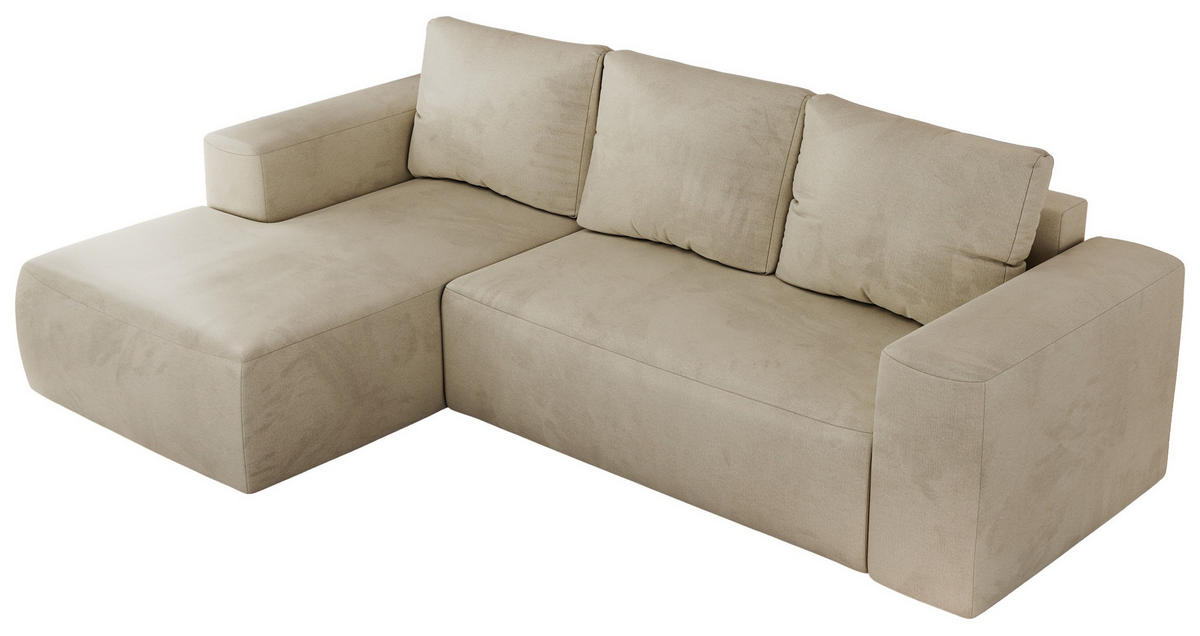 ECKSOFA TRENTINO L Beige Velvet - Links - Beige/Schwarz, Textil (266/164cm) - MKS