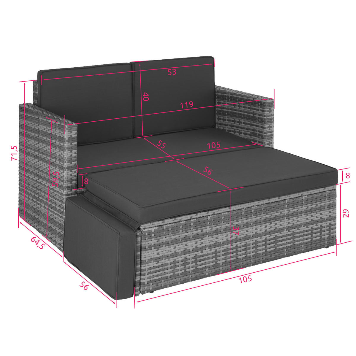 RATTANLOUNGE Korfu,Hocker mit klappbarer Stütze,natur - Naturfarben, Kunststoff - tectake