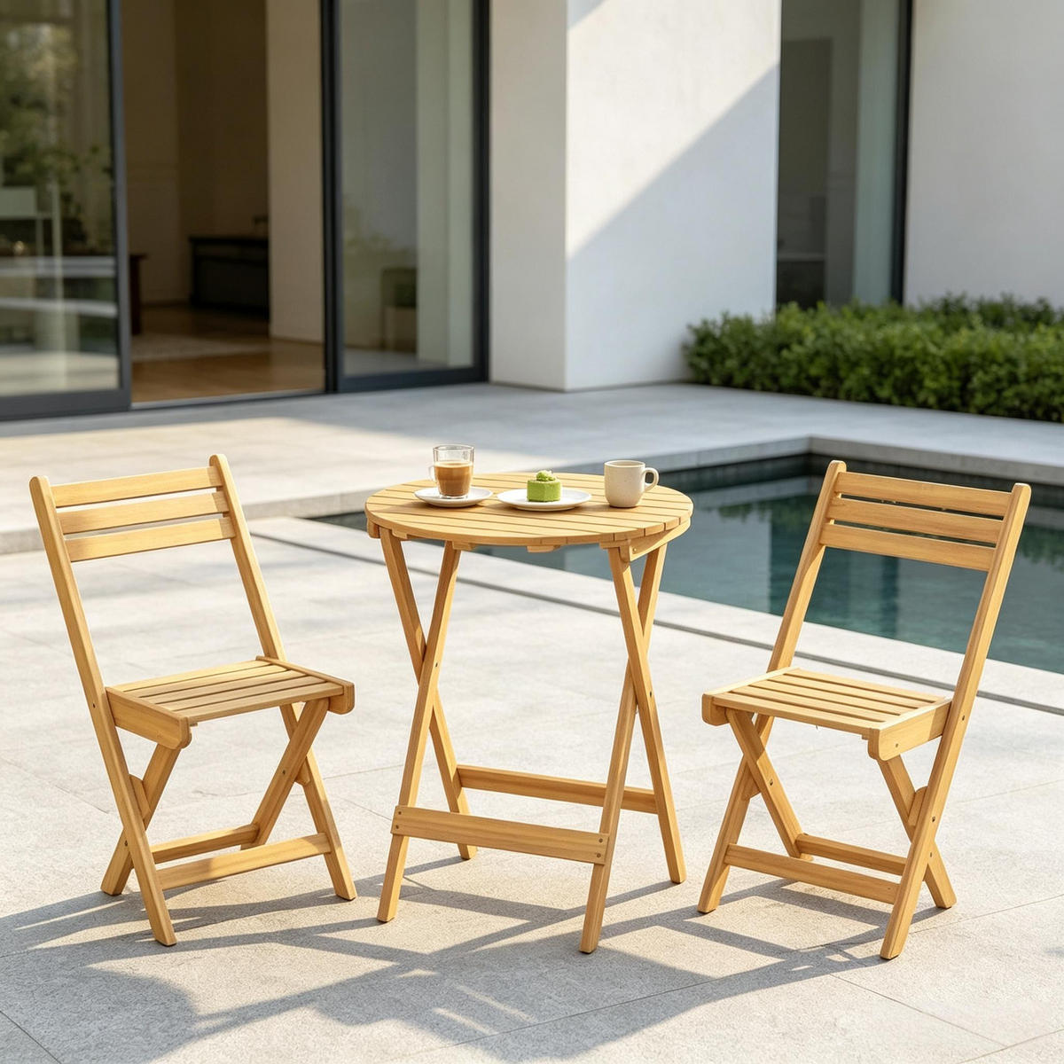 GARTENMÖBEL,KLAPPBAR 1 Tisch+2 Stühle - Beige, Holz - Vallsero