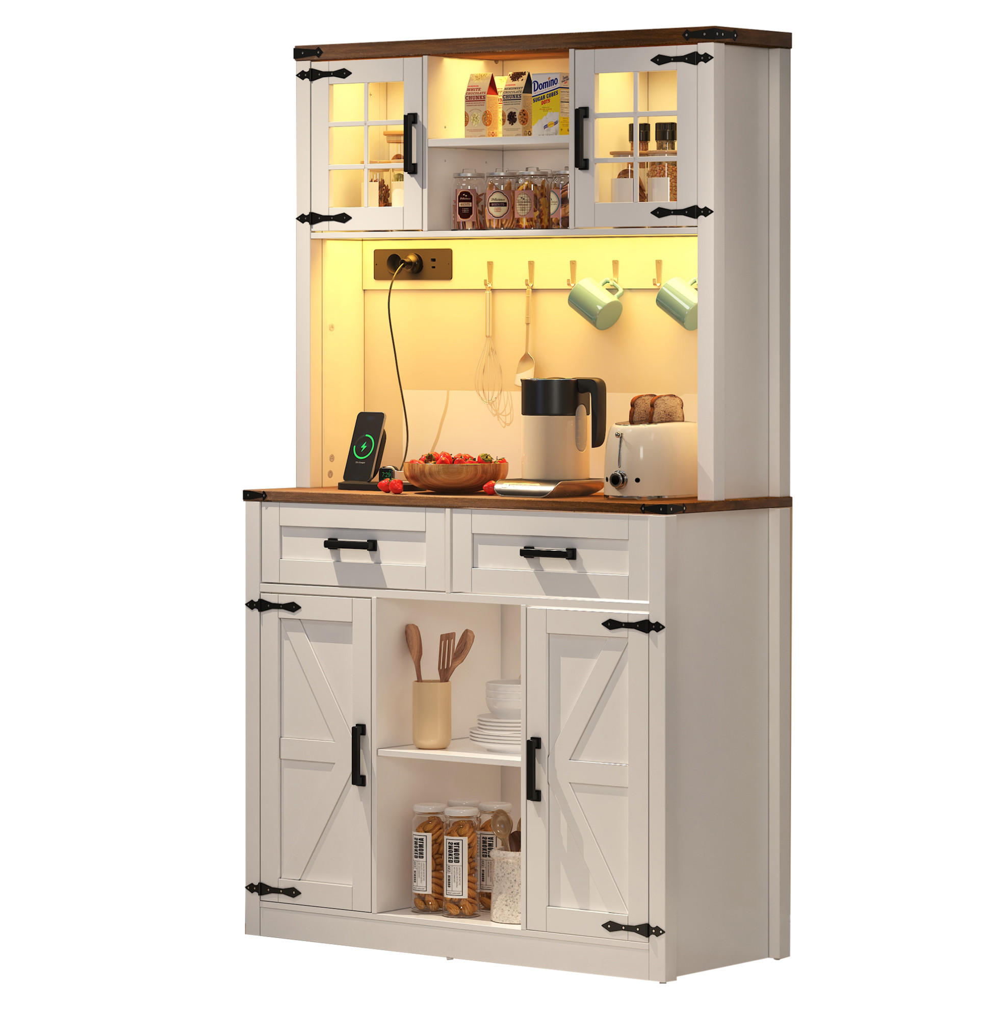 SIDEBOARD in Braun/Weiß mit LED-Beleuchtung und USB- und Type-C-Anschlüssen,172/40/100 cm - Braun, Holzwerkstoff (100/172/40cm) - Flora Grace