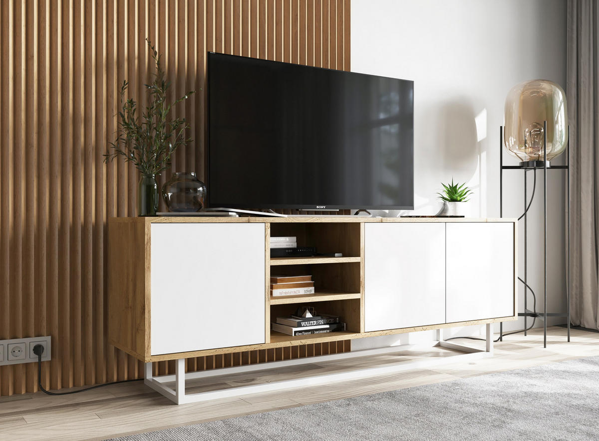 TV-LOWBOARD Apollo Eiche wotan Weiß Matt 150/53/35 cm - Weiß, Holzwerkstoff/Metall (150/53/35cm) - Meble Lindner
