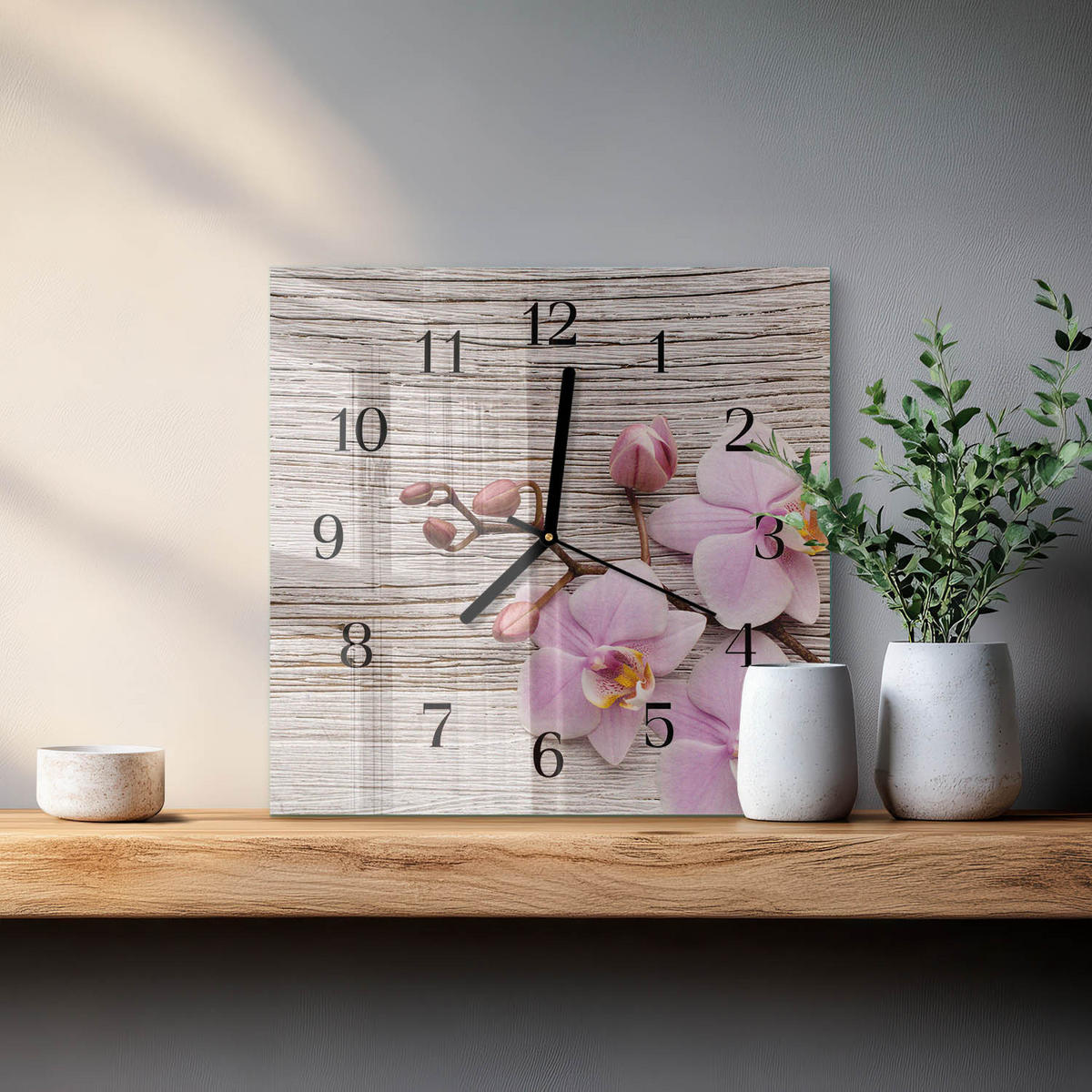 WANDUHR 30x30 cm - Orchidee - Lila, Glas (30/30/0.4cm) - TULUP