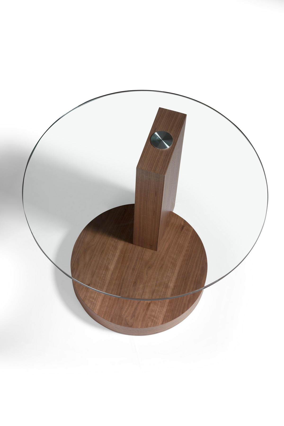 ECKTISCH Runder aus gehärtetem Glas und Nussbaumholz Ø60/48 cm - Transparent/Nussbaumfarben, Glas/Holz (60/60/48cm) - ANGEL CERDA