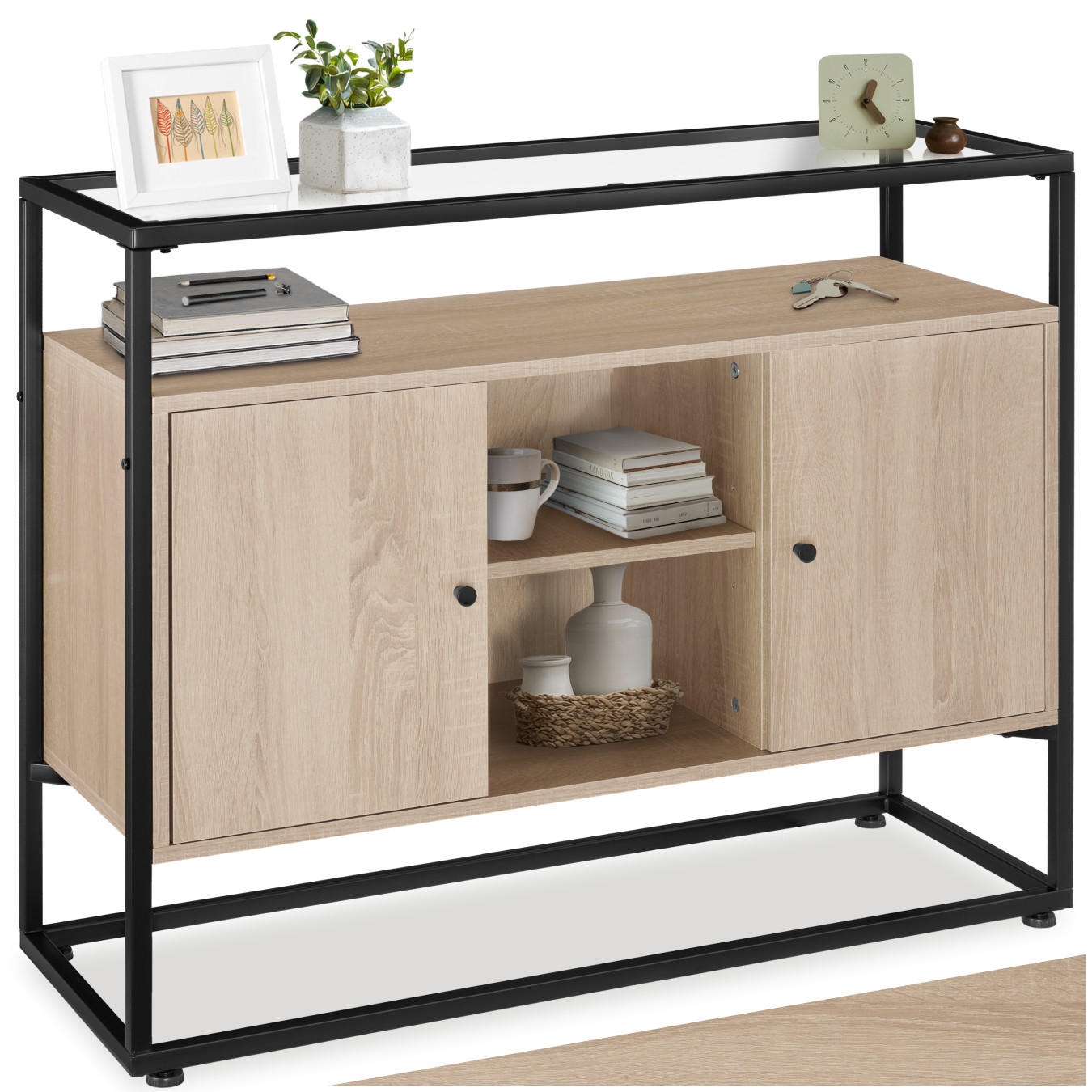 SIDEBOARD Oldham,100 x 38 x 80,5 cm,Industrial Holz hell, Eiche Sonoma - Naturfarben, Holzwerkstoff (38/80.5/100cm) - tectake
